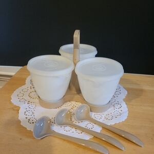 Vintage Tupperware Condiment Server with Lids and Spoons